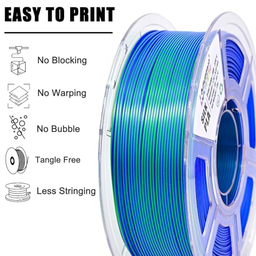 Image of PLA Filament 1.75mm, Silk PLA 3D Printer Filament, Dual Color Filament - Blue Green 1.75 PLA Filament- 2 in 1 Coextrusion 3D Filament PLA 1.75 + /-0.02mm, Fit to AMS, 1kg /Spool