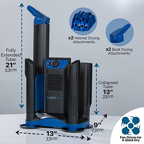 Keepdry Forced Heat Boot Dryer - Heavy Duty Shoe Dryer With Heat Switch & Timer - Quickly Dry Garments - Collapsible Drying Tubes #TOP1