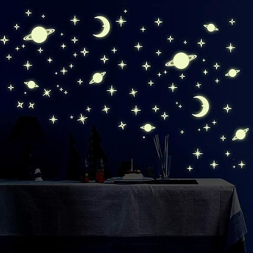 Miniatura 7 de Calcomanías de pared que brillan en la oscuridad y luna para habitación de los niños, 2 unidades, luminosas 3D autoadhesivas autoadhesivas
