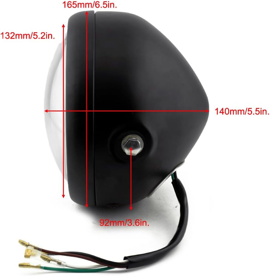 6.5“ Retro LED Motorcycle Headlight Lamp 8mm Side Mount Bolt Metal Shell for Harley Sportster Cafe Racer Chopper Bobber