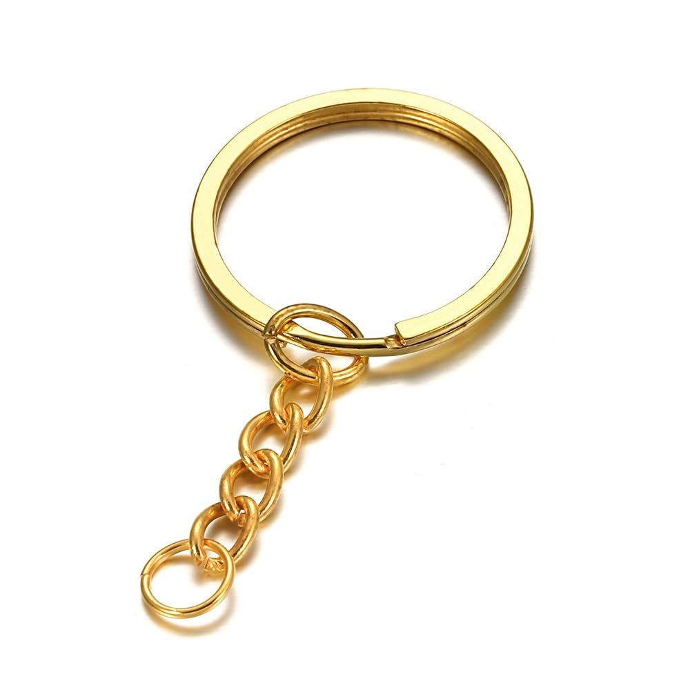 25x60mm, 30x60mm Key Ring with Chain and Open Jump Rings, 20 Pack (Color : Gold, Size : 25x60mm)