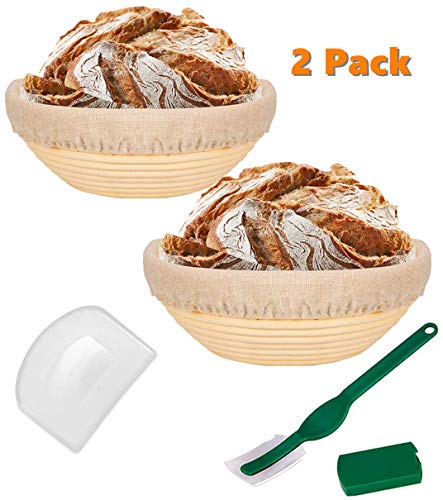OnLove 9 Inch Round Bread Banneton Proofing Basket Includes Linen Liner, Dough Scraper