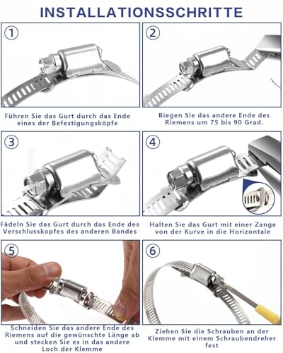 5 Meter Schlauchschellen Edelstahl, Einstellbare Schlauchschellen Endlos 304 Edelstahl, Schlauchklemmen für Wasser Gas Rohr/Automobil/Unterdruckschlauch Schlauchschellen Set (5 Meter)