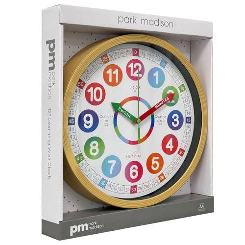 Image of Park Madison 12 Inch Kids Learning Clock - Silent, Non-Ticking, Teaches Analog Time - Ideal for Bedrooms, Classrooms, Gifting