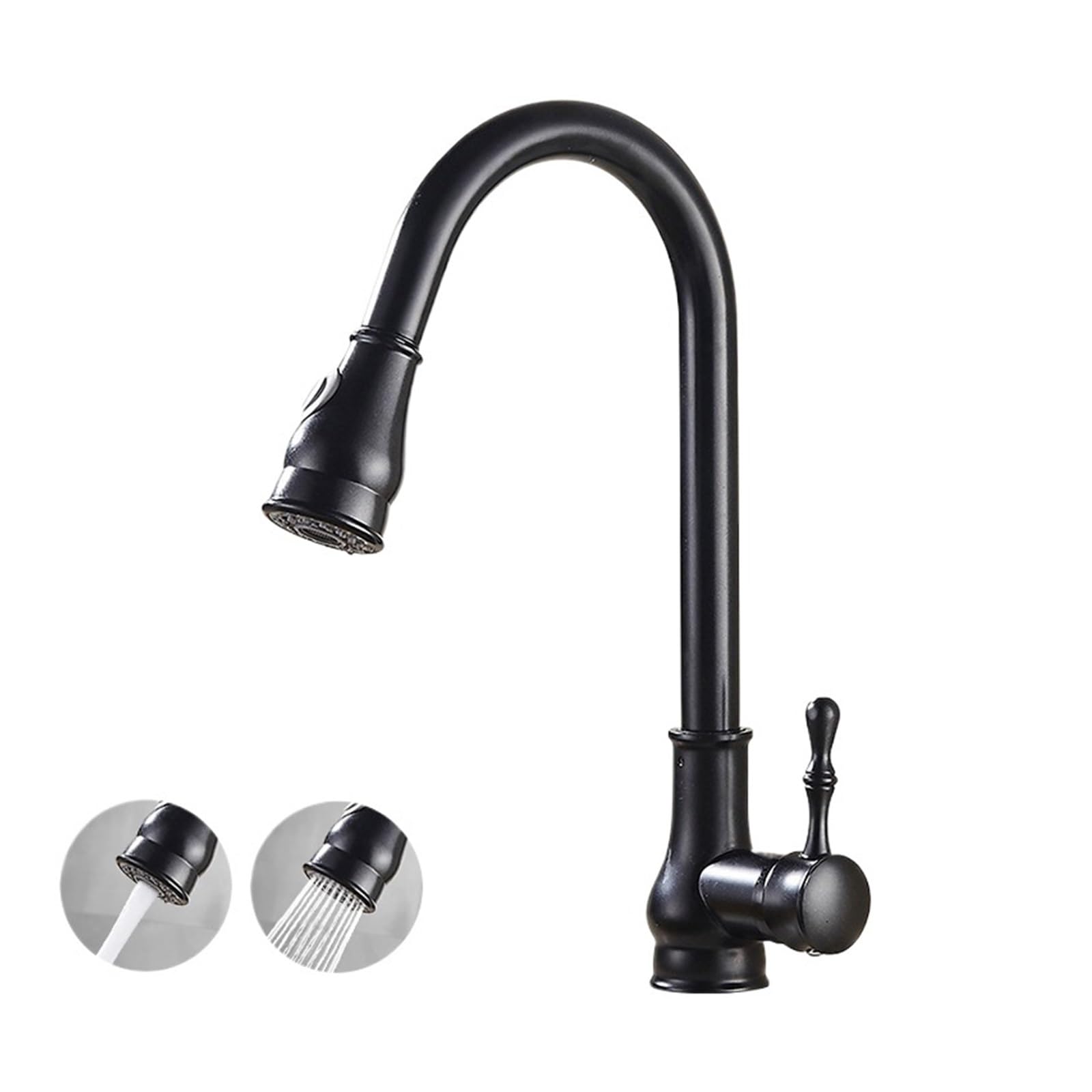 Laighjenbcf Black 2 Mode Faucet，Antique Brass Kitchen Faucet Pull Out Spout Faucets
