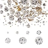 Fashewelry 2600pcs 7 Size Glass Pointed Back Rhinestone with Golden Back 1mm/2mm/3mm/4mm/5mm/6mm/8mm Crystal Faceted Diamond Loose Stone Clear Round Rhinestone Cabochons for Nail Art Replacing Jewelry