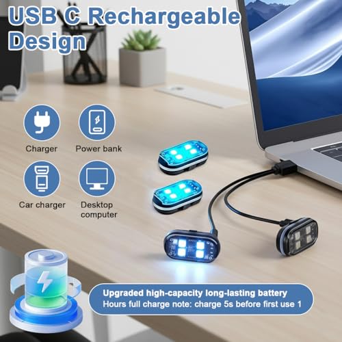 Image of STHIRA 2pcs Wireless LED Interior Lights for Car Rechargeable RGB 8 Colors 10 Modes with Remote Control for Vehicle and Motorcycle Decor