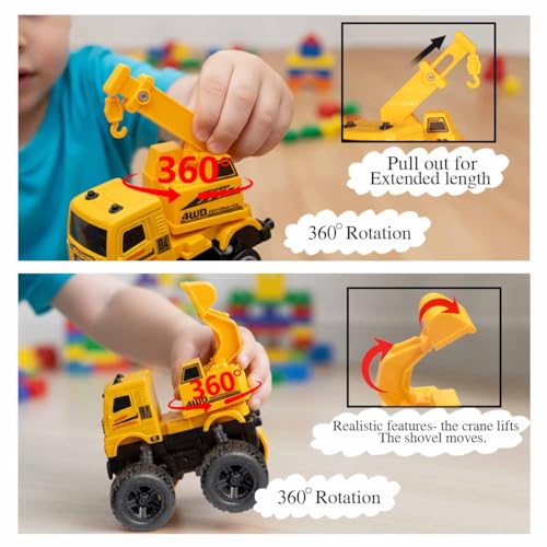 Image of Amazon Brand - Jam & Honey Construction Toy I Push & Go I Sand Toys for Kids 3+ Years I Set of 4 I Dumper /Crane /Excavator /Cement Mixer