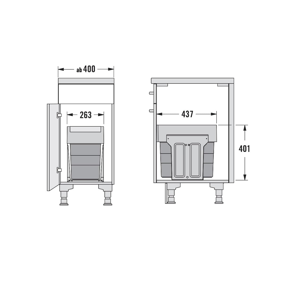 Hailo Abfallsammler 3666903 | Einbau-Mülleimer mit 2x 13L Abfalltrennung | Mülltrennsystem mit einem beliebig nutzbaren Biodeckel | Tandem-Auszug für Küchenschrank | Platzsparendes Abfallsystem
