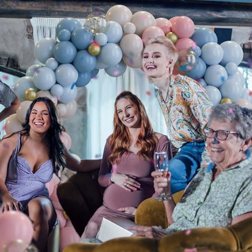 Image of 158pcs Gender Reveal Balloons Arch Kit, Dusty Pink Blue Gold Sand White for Gender Reveal Boho Bridal Bear Birthday Party Supplies Boy or Girl Baby Shower Decorations (Pack of 2)