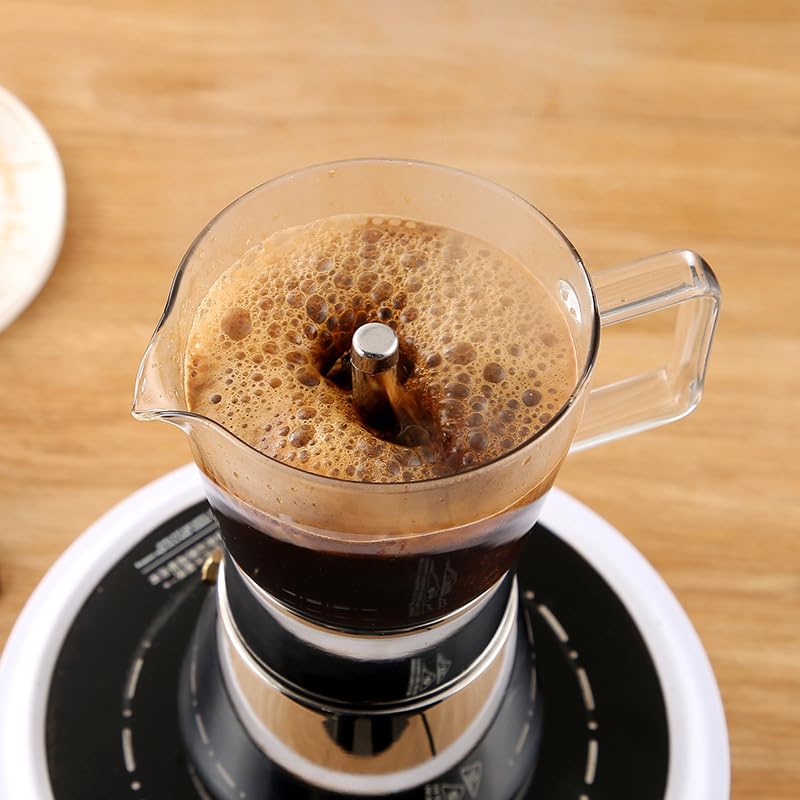 Olla de café espresso y moca de vidrio de borosilicato, doble válvula de acero inoxidable, cafetera italiana clásica, 240 ml (4/6 tazas)