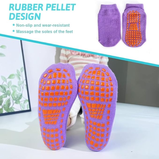TENDSY Non-Slip Grip Socks for Kids, 6 Pairs, Multi-Colour, Trampoline and Yoga Socks with Silicone Grips (IN, Age, 8 Years, 11 Years) - Image 3 thumbnail