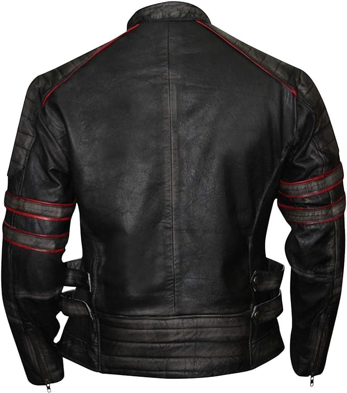 Mens Cafe Racer Motorcycle Retro Biker Distressed Black Vintage Leather Jacket3