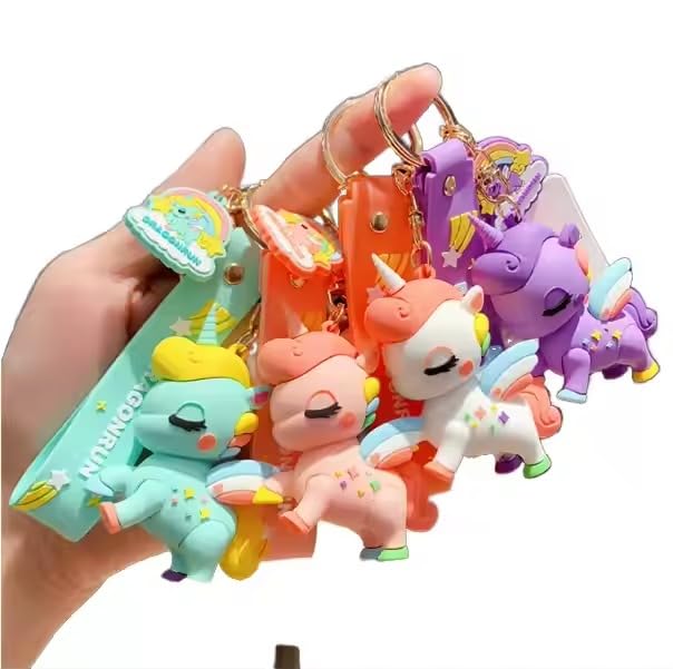 Combo of 4 Cute Unicorn Keychain | Cartoon Rubber Keychains with Strap | Soft PVC Unicorn Key Ring for Bags, Backpacks, Gifts, Kids, Teens & Women (Combo of 4)-image-5