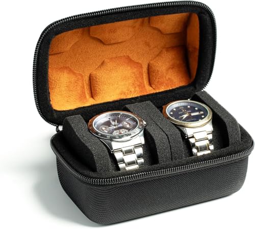 Image of Travel Watch Case Organizer Watch Box With Zipper Heavy Duty Portable Travel Friendly Case Fits all Wristwatches & Smart Watches Up To 60MM Compatible for Apple Watch (Black,2 Slots)