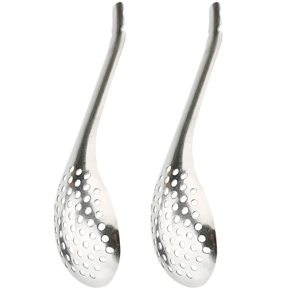 NUOBESTY Stainless Slotted Spoon Spherification Spoon 2pcs Small Slotted Spoons Stainless Steel Molecular Slotted Bar Spoon Plating Spoons Cuisine Strainer Egg Strainer Cookware