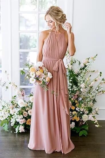 Long Halter Bridesmaid Dress 2026 Women's Wedding Guest Dresses Sleeveless Chiffon Formal Evening Dress - Image 4