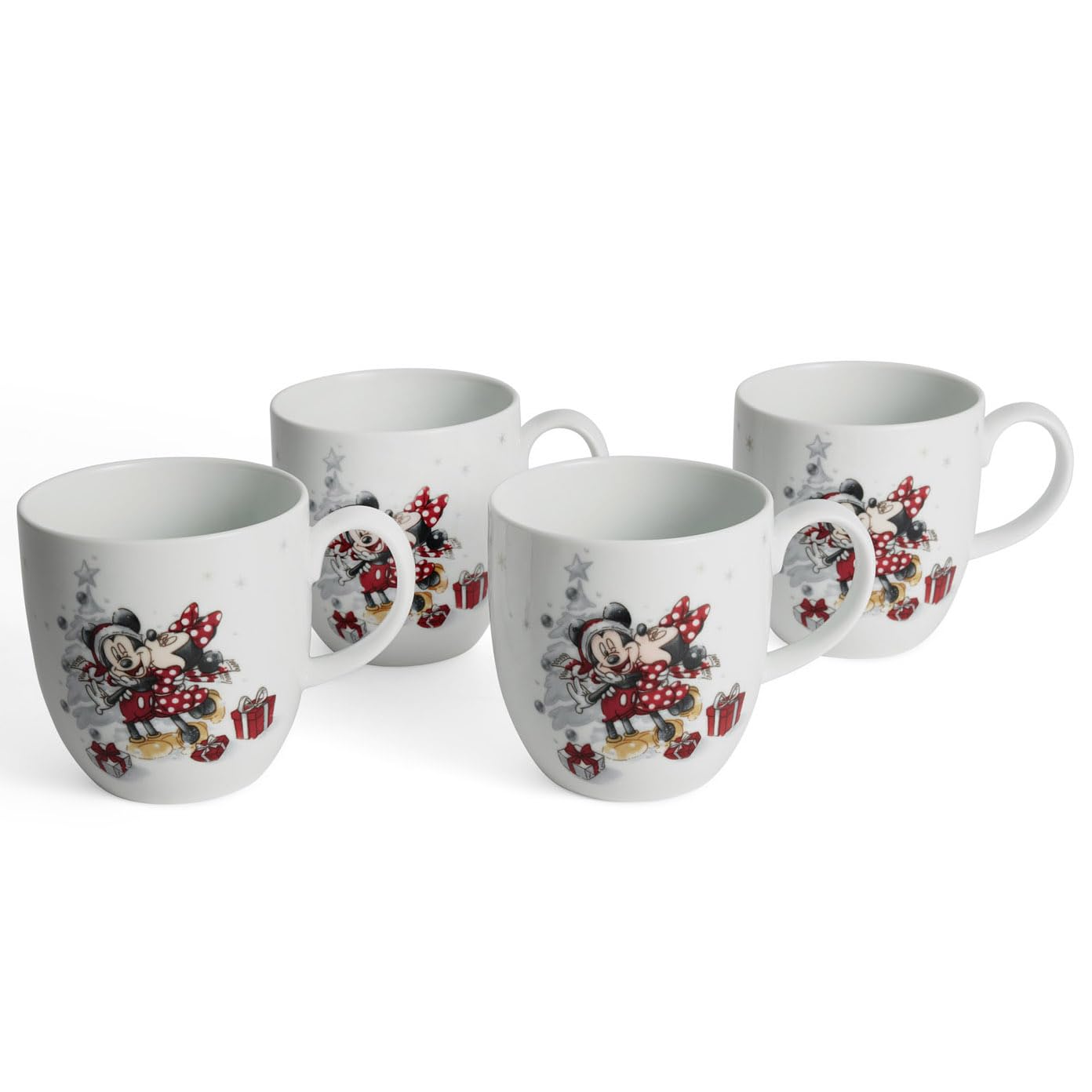 Micky & Minnie Kaffeetasse Disney, 4er-Set, 350 ml, Porzellan, Spülmaschinenfest, Winter, Weiß