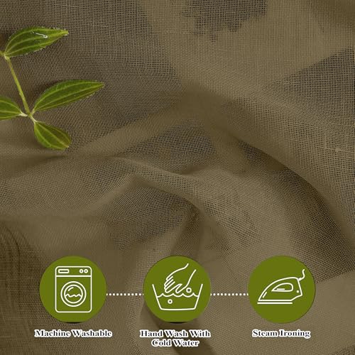 Image of Amazon Basics - Linen Textured Sheer Door Curtains | Light Filtering | 7 Feet | Set of 2 | Plain Design | for Living Room, Bedroom & Balcony | 210cm x 115cm, Color - Taupe