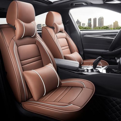 トヨタ エスティマ 50系 ESTIMA 50系 2006.7〜2019.10〜現行に適用車シートカバー座布団 防水 全天候型汚れ防止 取付簡単 滑り止め 収納便利クッションプロテクター前後席背もたれ耐摩耗性通気PUレザー素材(茶色,枕付き)