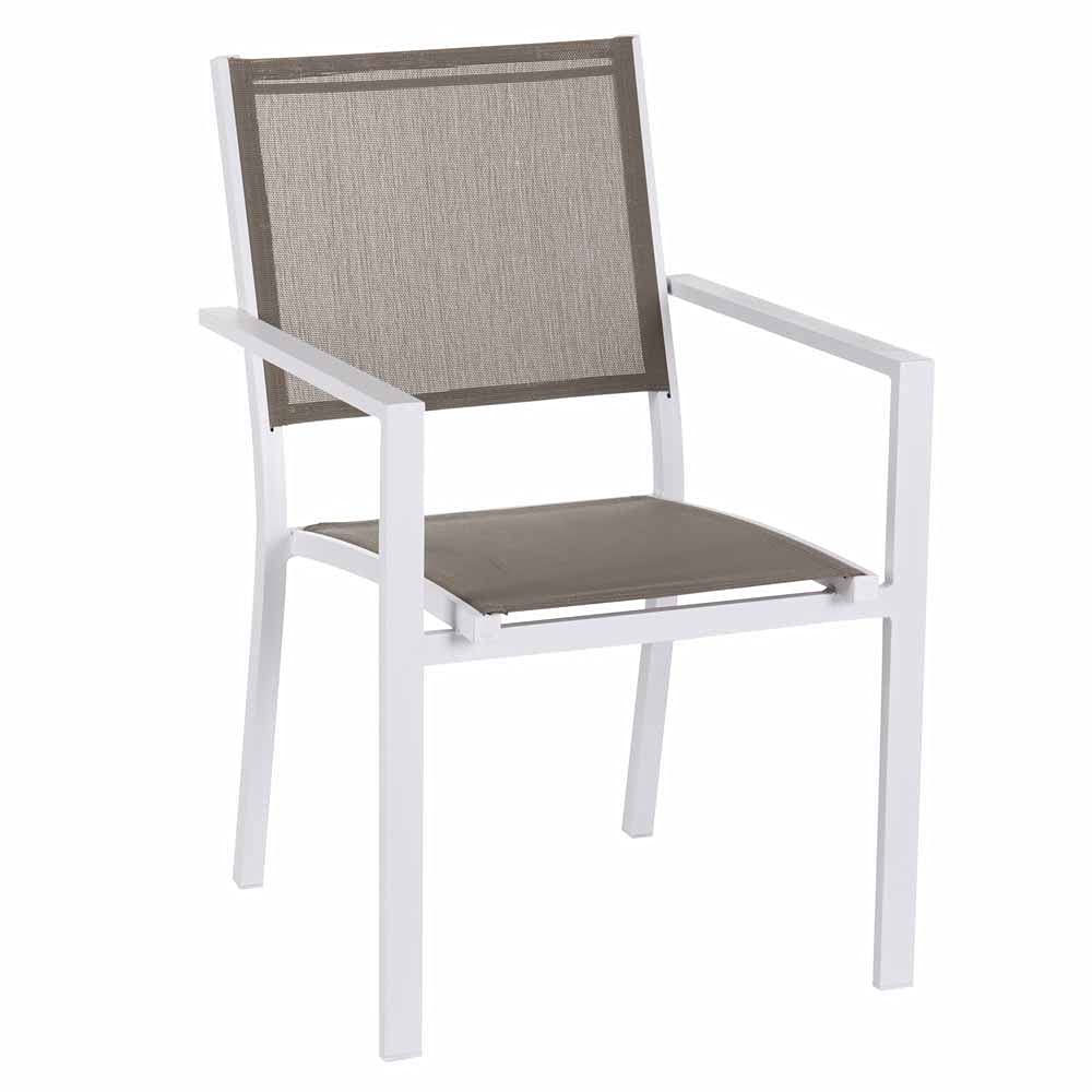 LOLAhome Thais Deluxe Stackable Garden Chair | Aluminium and Textilene | Size 55 x 60 x 86 cm | (1, White and Brown)