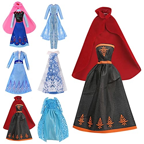 OUFOTAT Frozzens Doll-Clothes Dresses for Girls - Fits 11.5 Inch Barbi Doll Clothes and Accessories Including 6 Set Princess Snowflake Queen Gown Costume Outfits - Frozzens Toys for Girls Gift