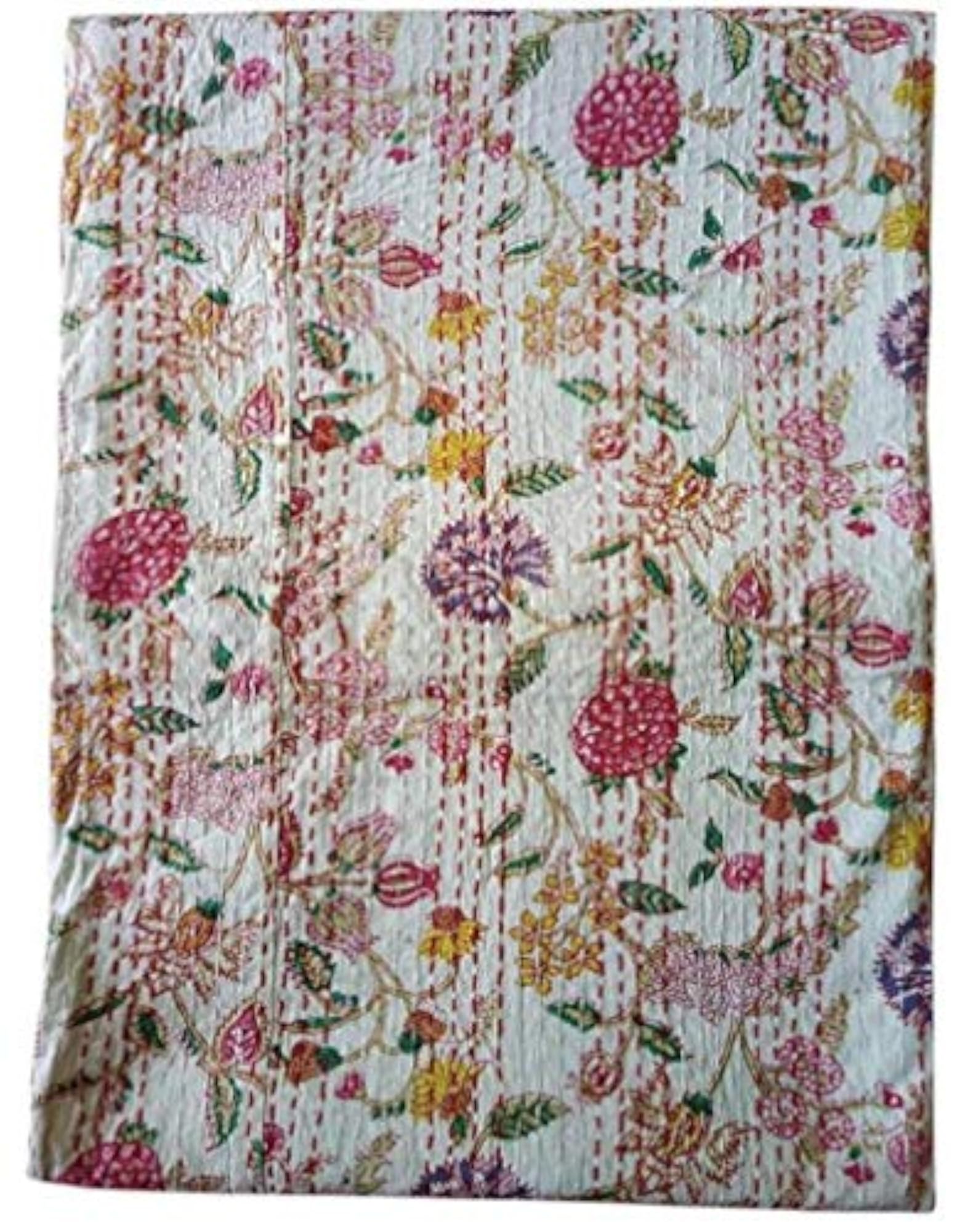 Textile Work Creations Handmade Birds Bedcover, Kantha Quilt