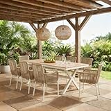 Gartenmöbel-Set AFUERA Tisch mit 8 Stühlen, Weiß/Champagner - Outdoor Essgruppe für bis zu 8 Personen, wetterfest und pflegeleicht, wasserabweisende Sitzkissen, ideal für Terrasse, Balkon und Garten