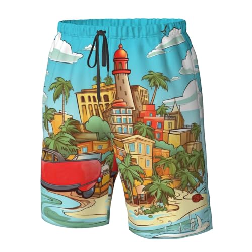 Island of Cuba Men's Swim Trunks Quick Dry Board Shorts with Pockets Casual Drawstring Beach Shorts4