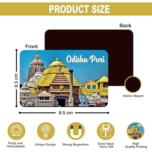 Image of Elegant Fridge Magnet with Themes |Rectangular Size Refrigerator Magnet with Magnetic Rubber Back | Pack of 1, 8.6cm X 5.4cm (Odisha Puri)