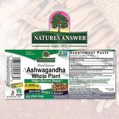 Nature's Answer Ashwagandha Root | Herbal Supplement Maintain Healthy Immune Function | Supports Body Against Stress | Gluten-Free, Alcohol-Free & Vegan 2Oz (3 Pack) #TOP1