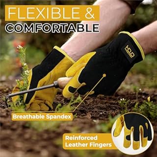 HANDLANDY Men Leather Gardening Gloves, Utility Work Gloves for Mechanics, Construction, Driver, Dexterity Breathable Design Large