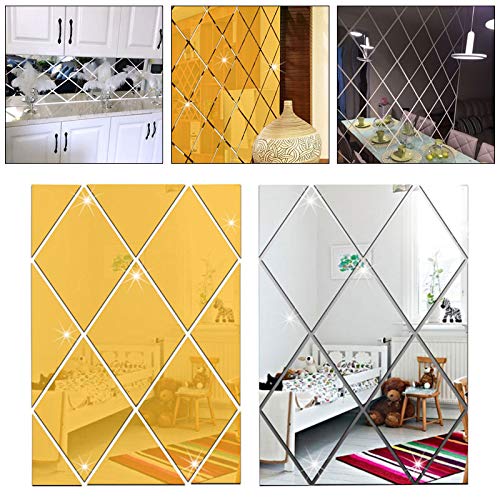 Adesivo De Parede Em Espelho 3D, 17 Unidades De Configuração De Espelho Em Forma De Diamante, Faça V