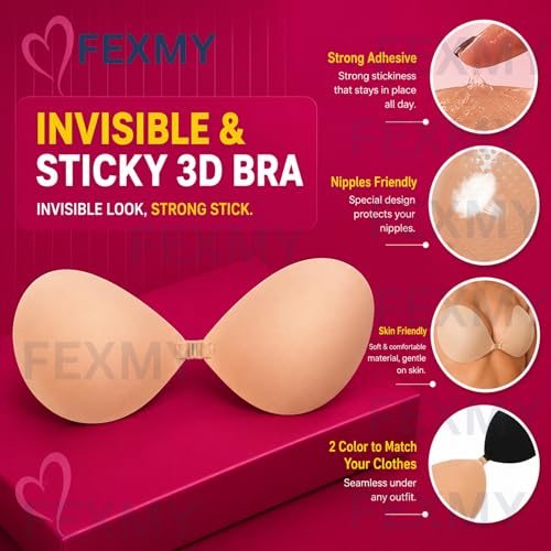 Image of Women's & Girl's Strapless Push Up Wire Free Stick On Invisible Bra, Sticky Liftup Silicone, Stick on Bra for Backless Dress Free Size B Cup
