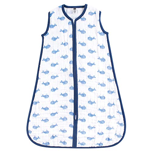 Image of Hudson Baby Unisex Baby Muslin Cotton Sleeveless Wearable Sleeping Bag, Sack, Blanket, Blue Whale, 6-12 Months