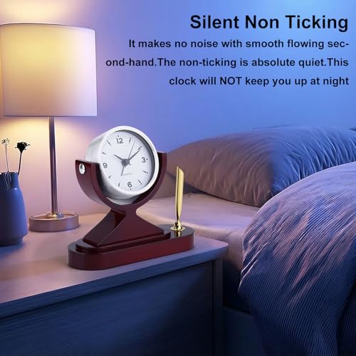 CIGERA Wooden Desk Alarm Clock Battery Operated, Silent Non-Ticking, Adjustable Angle & Pencil Holder | Office, Shelf, Table Decor | Gift for Students, Teachers, Professionals (Home, Desk, Work) - image 7