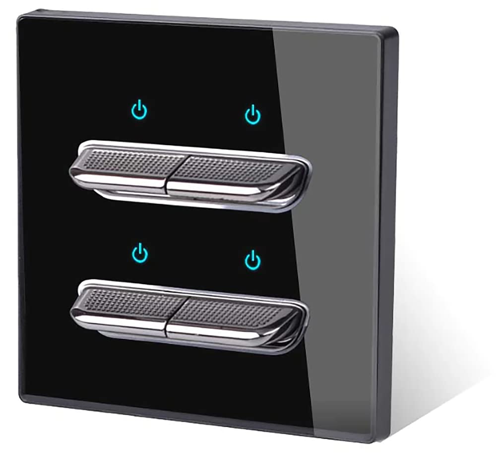1/2/3/4 Gang 2 Way Black/White/Grey/Gold Wall Light Switch Chrome Toggle Press Button Tempered Glass Plate Blue LED Light (4 gang 2 way black) - Image 2
