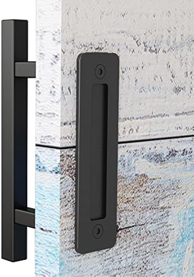 EaseLife 12" Sliding Barn Door Handles and Pulls,Double Sided Hardware Set,Heavy Duty,Square,Rustic,Matte Black Powder Coated Finish,Easy Install