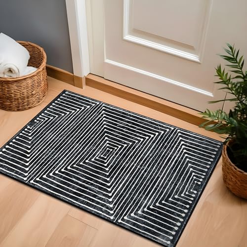 Rugshop Marbella Bohemian Stripes Washable Non Slip Area Rug 2' x 3' Black