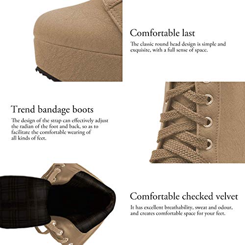 Susanny Women Autumn Round Toe Lace Up Ankle Buckle Chunky High Heel Platform Knight Beige Martin Boots 10 B (M) US (CN Size 42)
