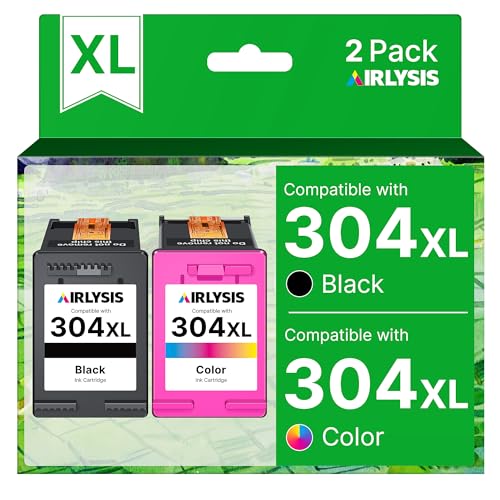 AIRLYSIS 304XL Remanufacturées Cartouches d'encre Remplacement pour Cartouche HP 304 Noir et Couleur pour Envy 5030 5020 5010 5032 Deskjet 3760 3762 2620 3720 2625 2630 2635 3755(1 Noir, 1 Tri-colore)