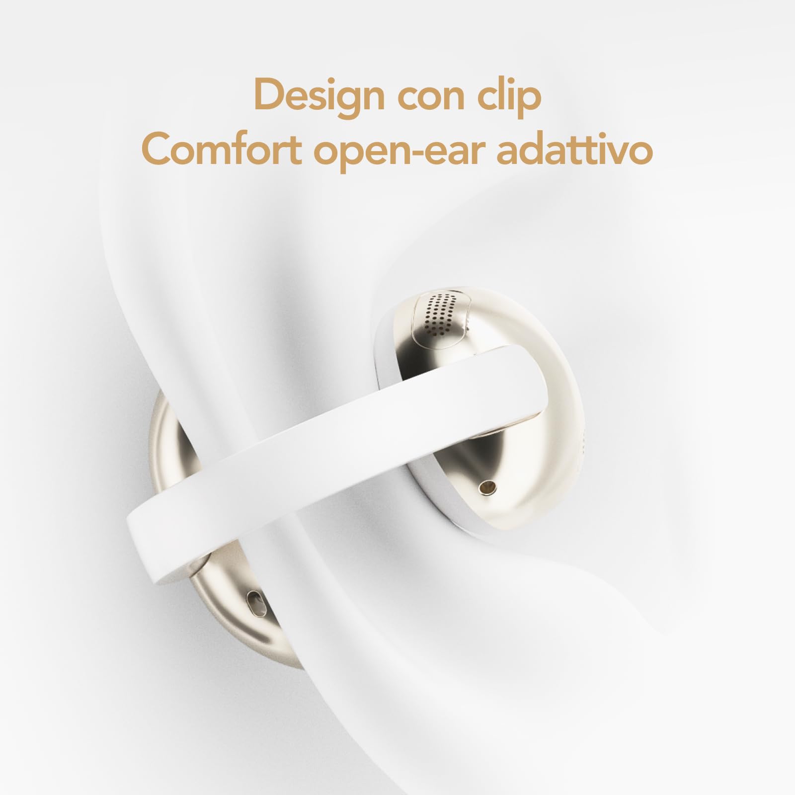 TCL CrystalClip, design a clip, miglioramento dei bassi, suono spaziale 3D, fino a 36 ore di riproduzione, Bianco lunare