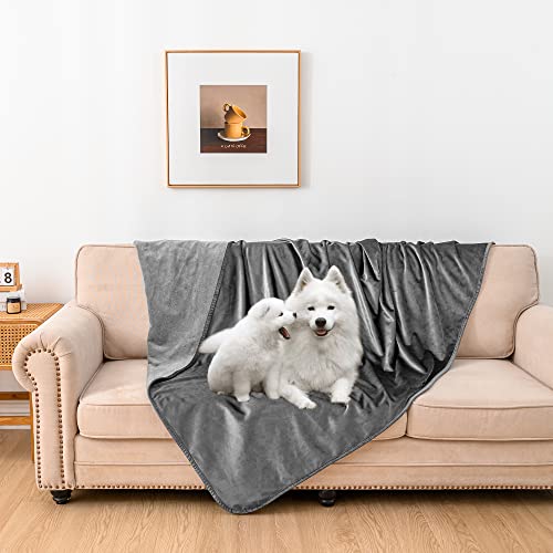 Tuffeel Waterproof Dog Bed Blankets Water Resistant Sofa Couch Funiture Cover Protector From Dog Throw Blanket Washable For Puppy(82"X108", Light Grey+Dark Grey) #TOP2