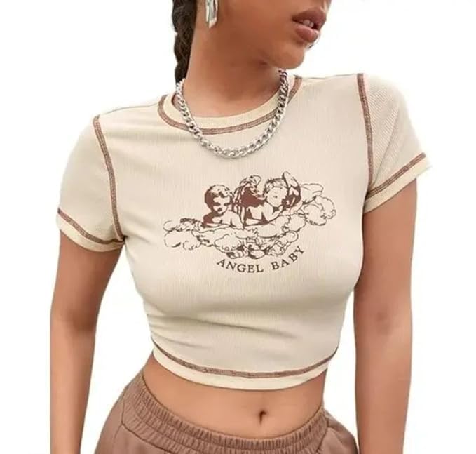wear wild Women's Solid Cotton Ribbed Round Neck Short Sleeve Casual Slim Fit Crop Tops-picture-47
