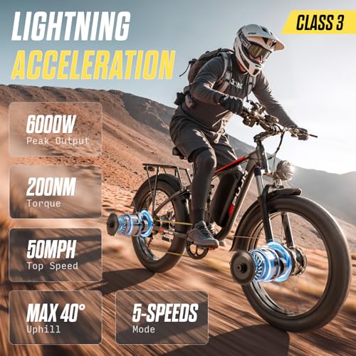 Image of 6000W 50MPH Dual Motor E-Bike Up to 100Mi 60V 26 inch Fat Tire for Adults PU366
