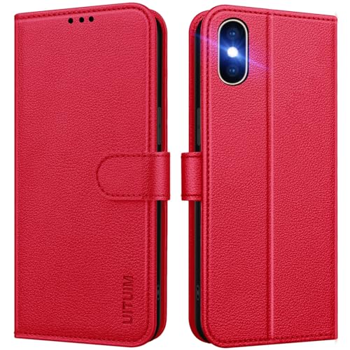 Custodia case con chiusura magnetica cover per iPhone X / iPhone XS. Custodia in pelle a libro funzione portafoglio copertura con forte design magnetica, proteggere lo schermo del telefono in modo sicuro quando chiudere la fibbia magnetica.Questo fermaglio magnetico chiuso per mantenere il telefono protetto e le carte di credito e i contanti al sicuro.La leggera ed elegante custodia cover in pelle protegge il telefono da graffi, urti, colpi, sporcizia, danni e cadute accidentali.