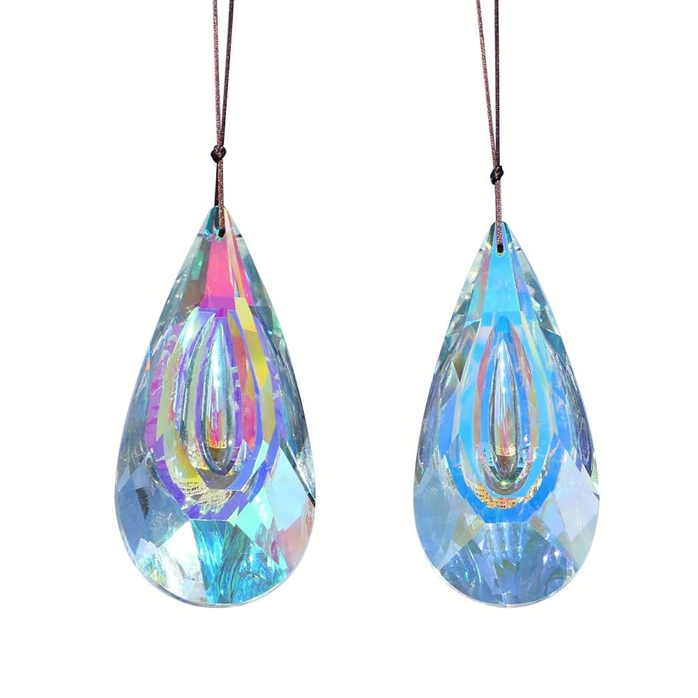 Guihydur Light 120Mm Crystal 2 Pack Large Prism Sun Catchers Hanging Ornaments Rainbow Maker Pendant Prism Catcher Window Hanging