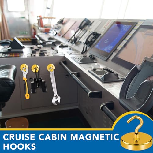 Image of LOVIMAG Magnetic Hooks for Cruise Cabins, 17 0Lbs Cruise Magnets, Yellow Magnetic Hooks Heavy Duty for Hanging, Refrigerator, Grill-4 Pack