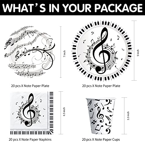 Toutowa Music Theme Party Decorations Tableware - Music Notes Party Supplies, Plate, Cup, Napkin, Tablecloth, Cutlery, Music Social Media Theme Birthday Baby Shower Decorations Dinnerware | Serve 20 #TOP1