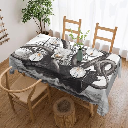 Nappe de table rectangulaire antitache motif pieuvre et bateau